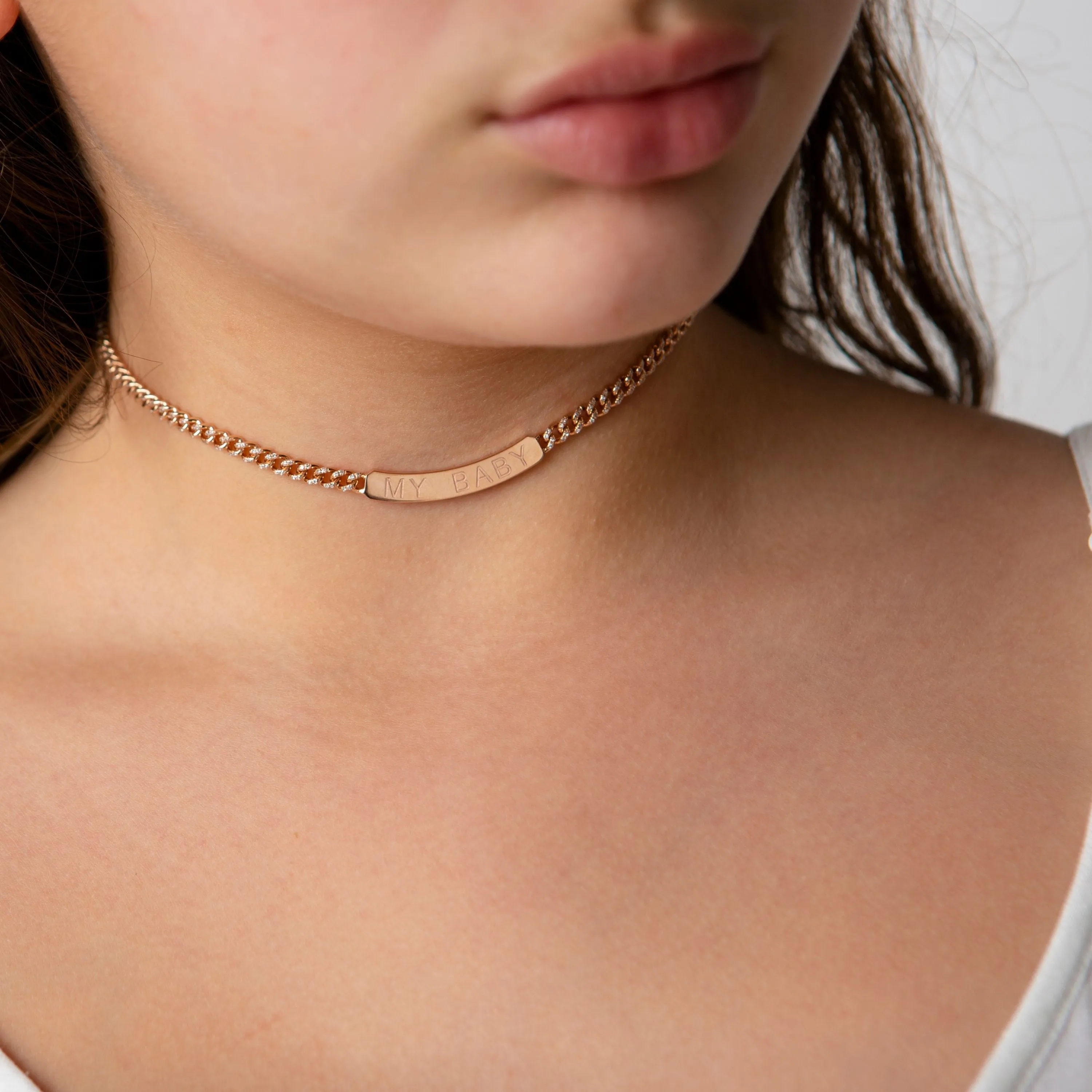 MINI ME DIAMOND PAVE CUSTOM ID BAR NAMEPLATE NECKLACE