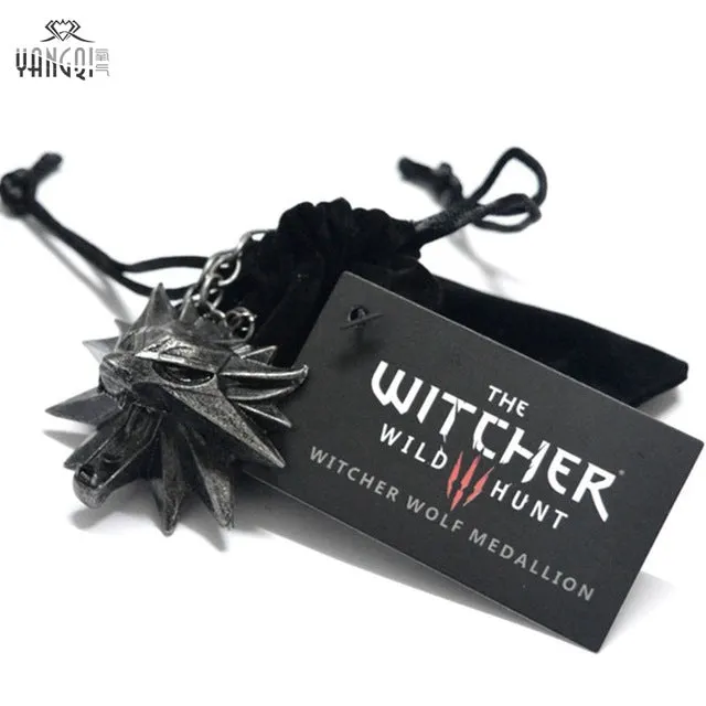 On Line Game The Witcher 3 Necklaces Wild Hunt Medallion Pendant and Chain Necklace for Men 1 Bag 1 Card Wolf Kolye