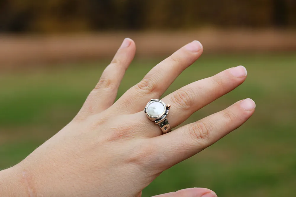 Pearl Ring with Rose Gold Ball