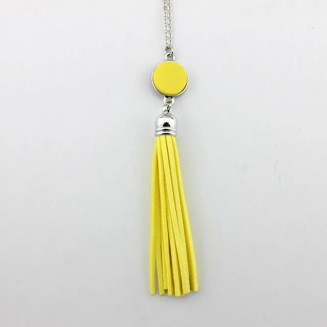 Personalized Initial Monogram Blanks Acrylic Disc Velvet Tassel Long Chain Pendant Necklaces for Custom Women Jewelry Mint Aqua