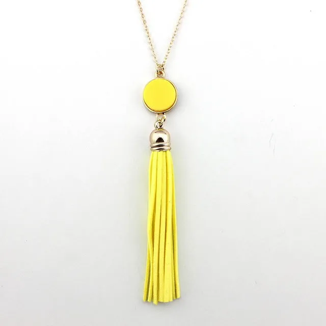Personalized Initial Monogram Blanks Acrylic Disc Velvet Tassel Long Chain Pendant Necklaces for Custom Women Jewelry Mint Aqua