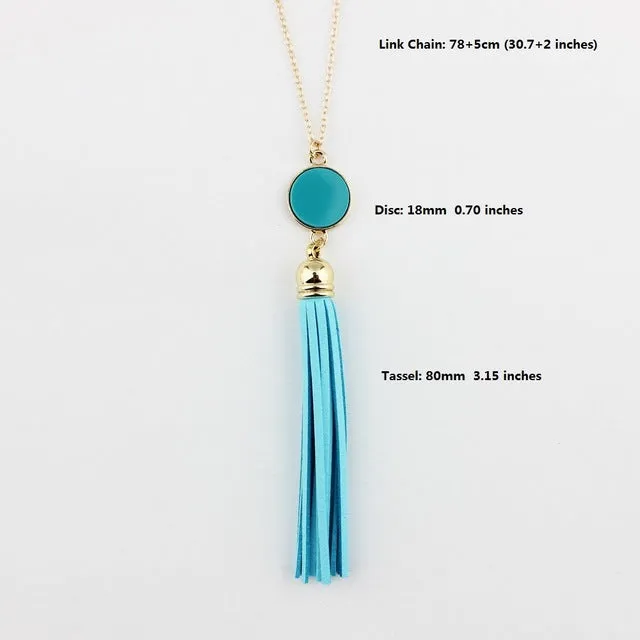 Personalized Initial Monogram Blanks Acrylic Disc Velvet Tassel Long Chain Pendant Necklaces for Custom Women Jewelry Mint Aqua