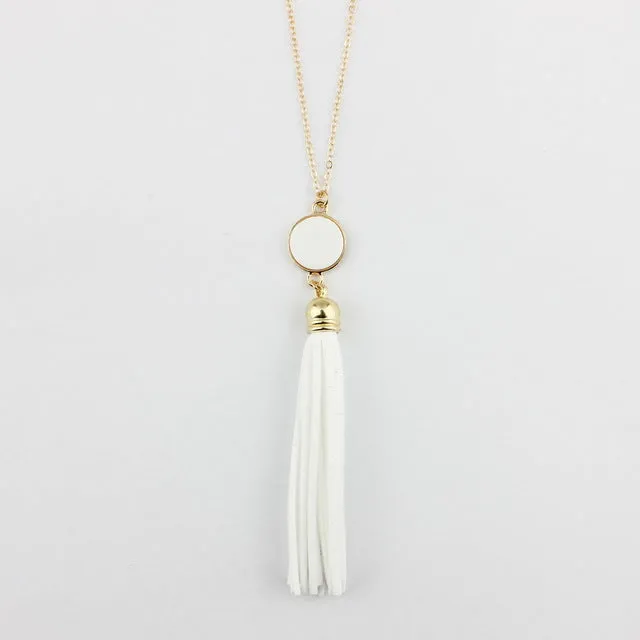 Personalized Initial Monogram Blanks Acrylic Disc Velvet Tassel Long Chain Pendant Necklaces for Custom Women Jewelry Mint Aqua