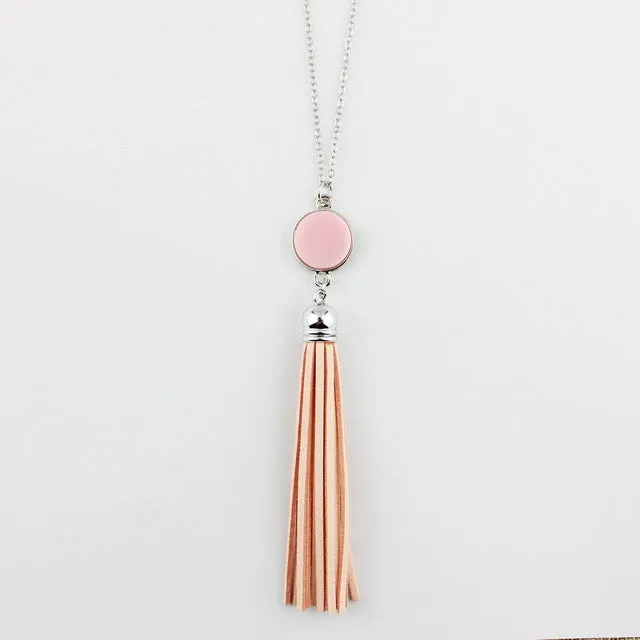 Personalized Initial Monogram Blanks Acrylic Disc Velvet Tassel Long Chain Pendant Necklaces for Custom Women Jewelry Mint Aqua