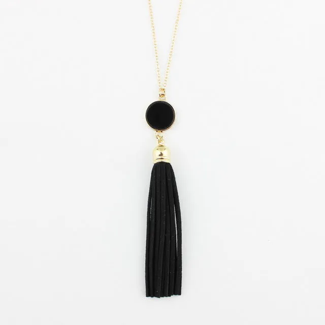 Personalized Initial Monogram Blanks Acrylic Disc Velvet Tassel Long Chain Pendant Necklaces for Custom Women Jewelry Mint Aqua
