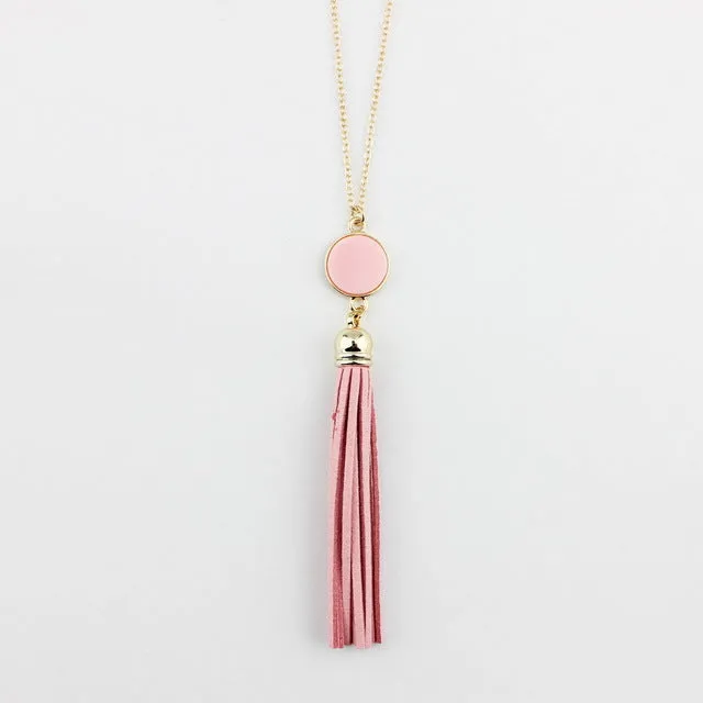 Personalized Initial Monogram Blanks Acrylic Disc Velvet Tassel Long Chain Pendant Necklaces for Custom Women Jewelry Mint Aqua