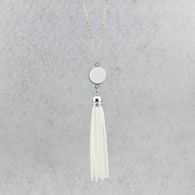 Personalized Initial Monogram Blanks Acrylic Disc Velvet Tassel Long Chain Pendant Necklaces for Custom Women Jewelry Mint Aqua