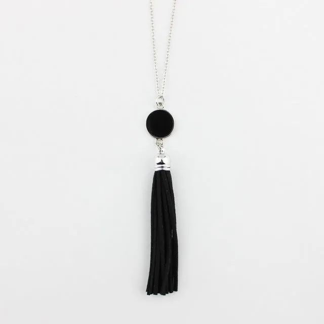 Personalized Initial Monogram Blanks Acrylic Disc Velvet Tassel Long Chain Pendant Necklaces for Custom Women Jewelry Mint Aqua