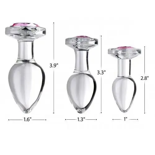 Pink Gem Glass Anal Plug Set for Beginners