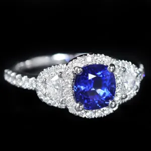 Platinum 2.05 Carat Sapphire and Diamond Ring