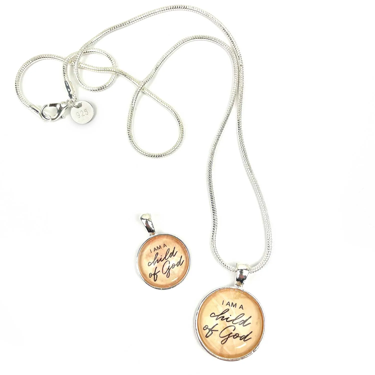 "I Am A Child of God" Christian Scripture Pendant Necklace – Silver-Plated, 16mm or 20mm