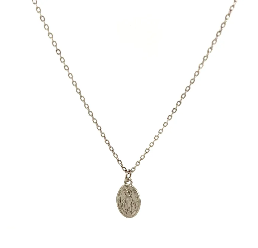 Elegant Small Oval Classic Virgin Mary Necklace - MARIA - Timeless Religious Jewelry