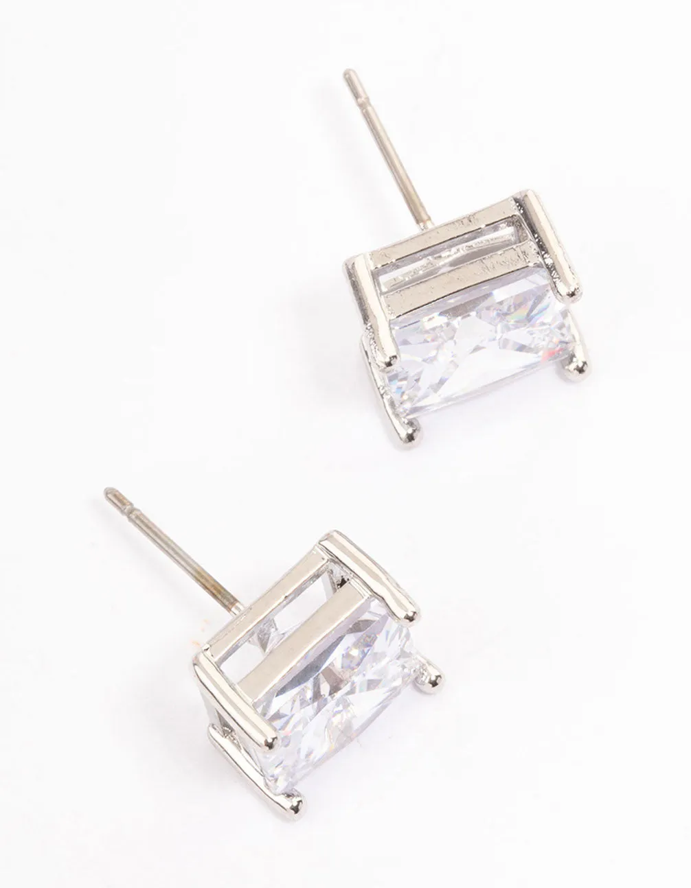 Rhodium Cubic Zirconia Square Statement Stud Earrings