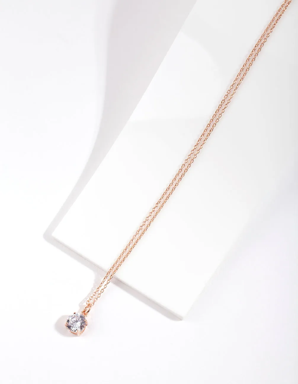 Rose Gold Plated Sterling Silver Cubic Zirconia Pendant Necklace