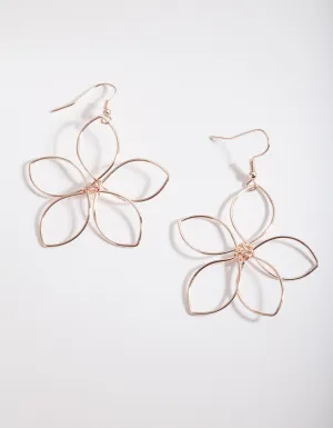 Rose Gold Wire Open Flower Drop Earrings