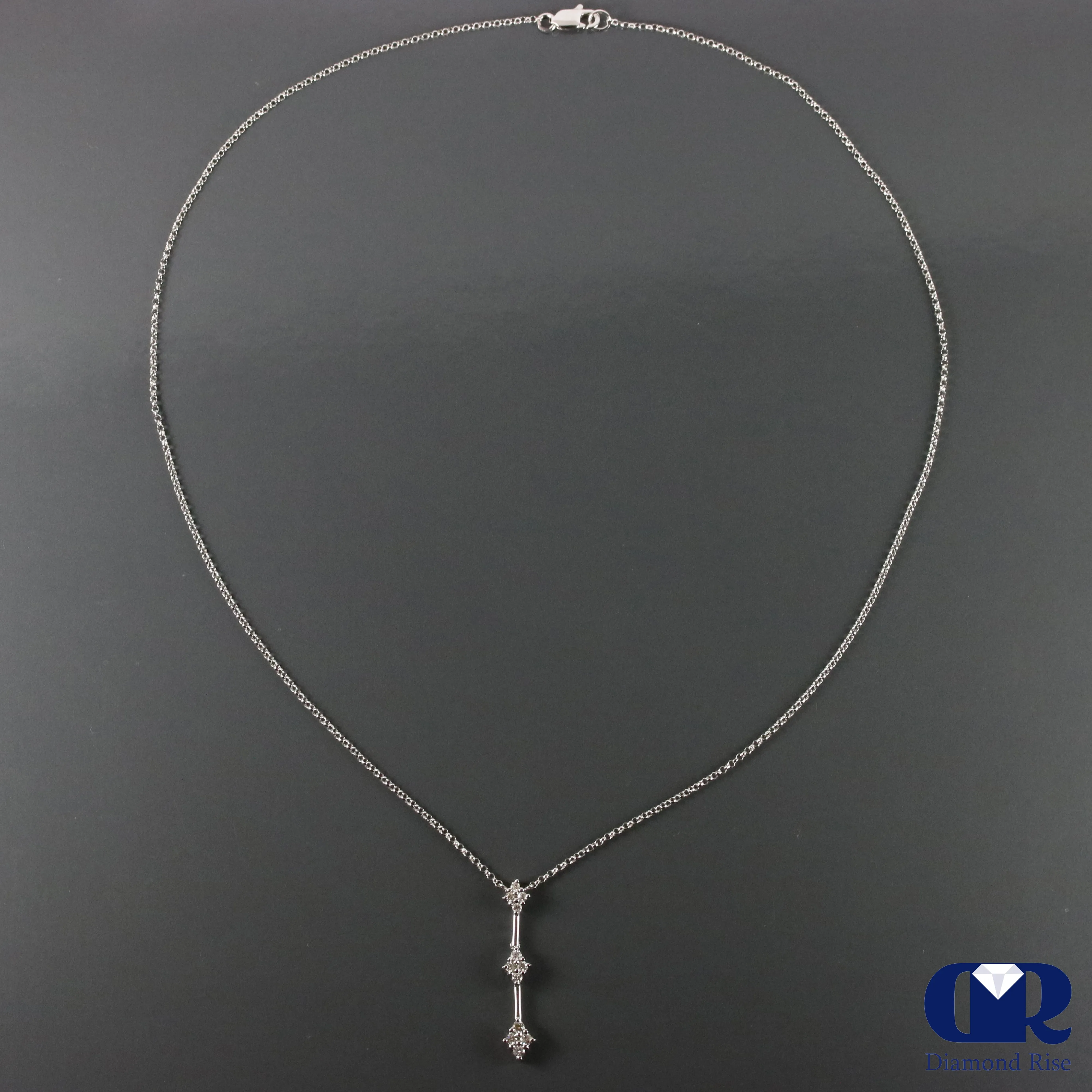 Round Cut Diamond Necklace In 14K White Gold With 16" Chain