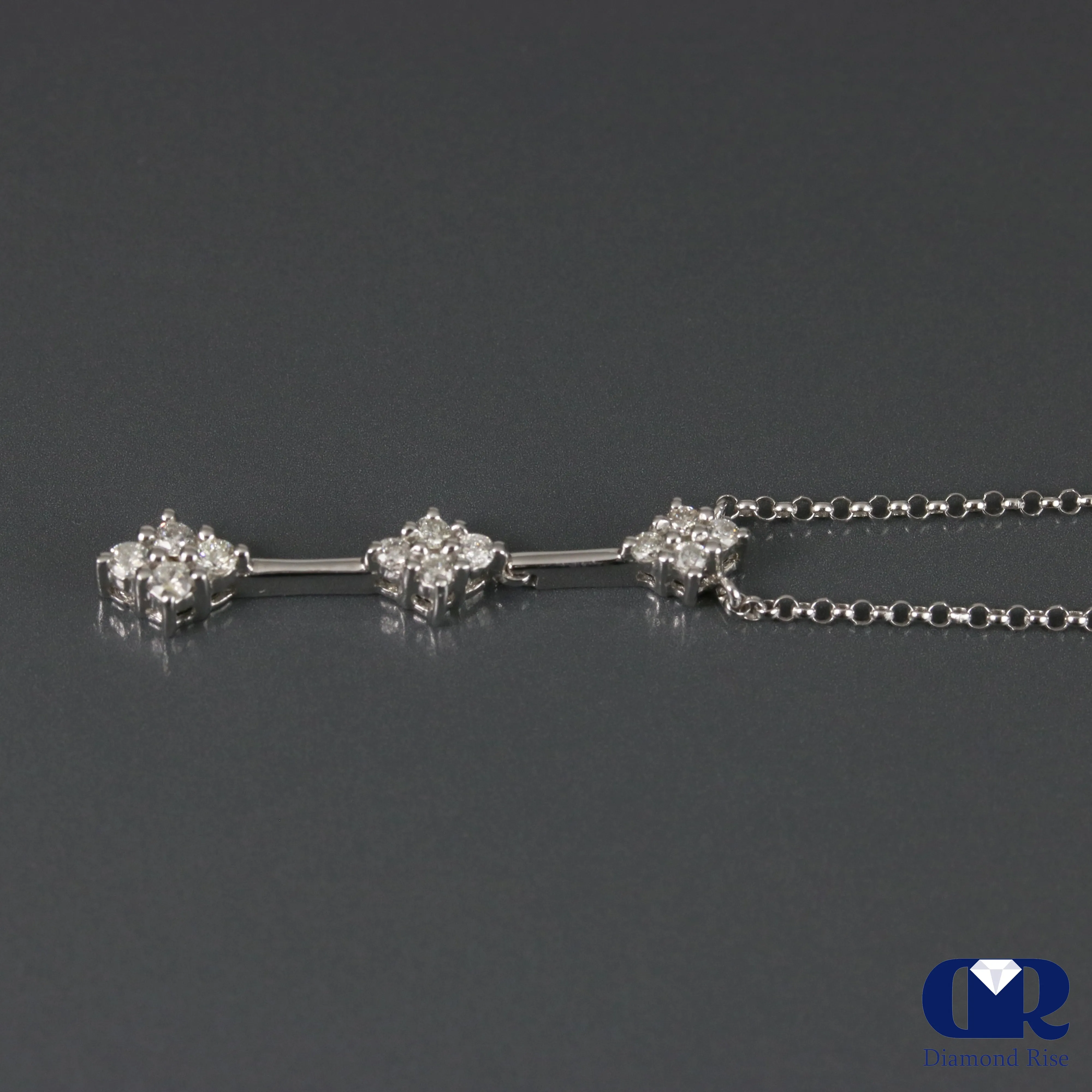 Round Cut Diamond Necklace In 14K White Gold With 16" Chain