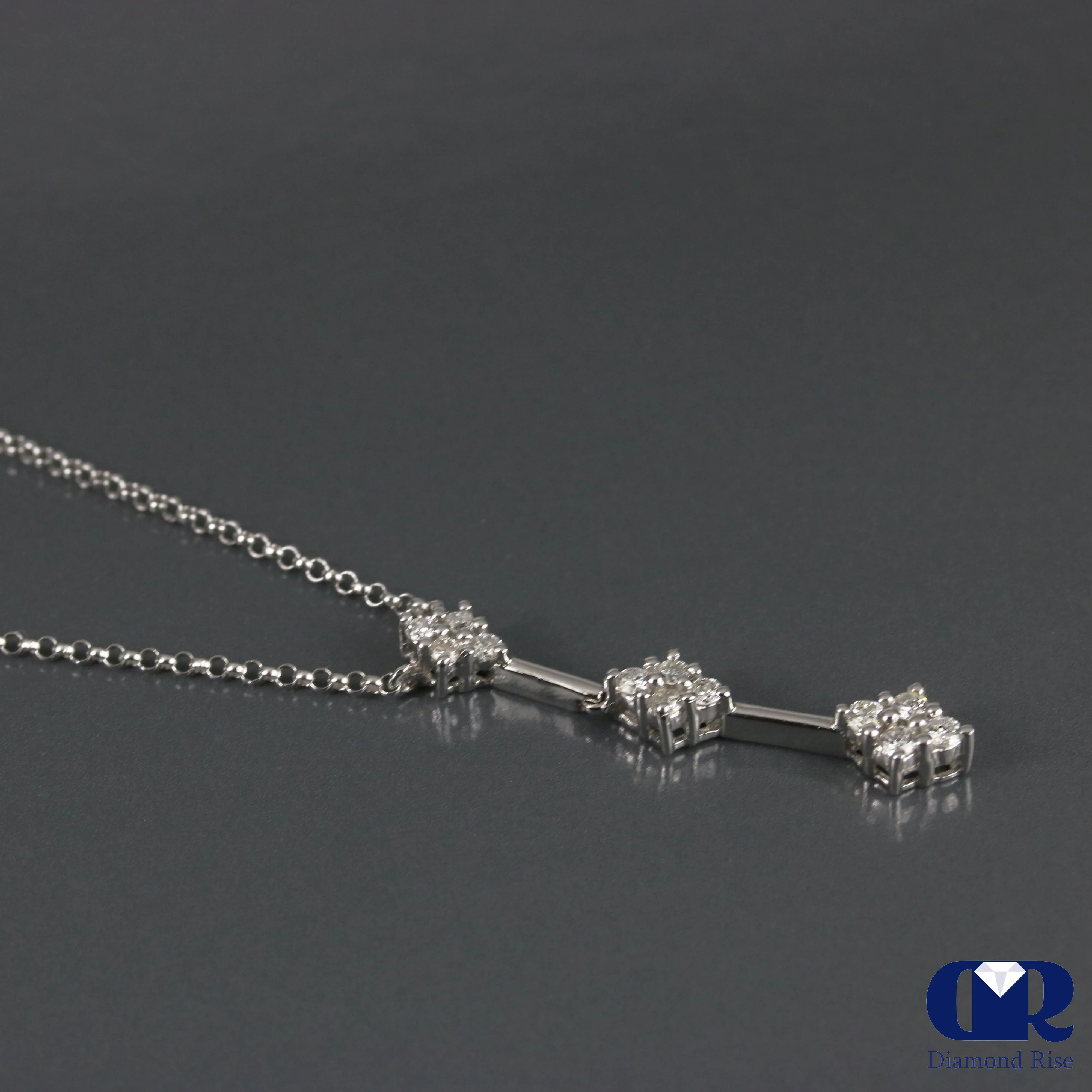 Round Cut Diamond Necklace In 14K White Gold With 16" Chain