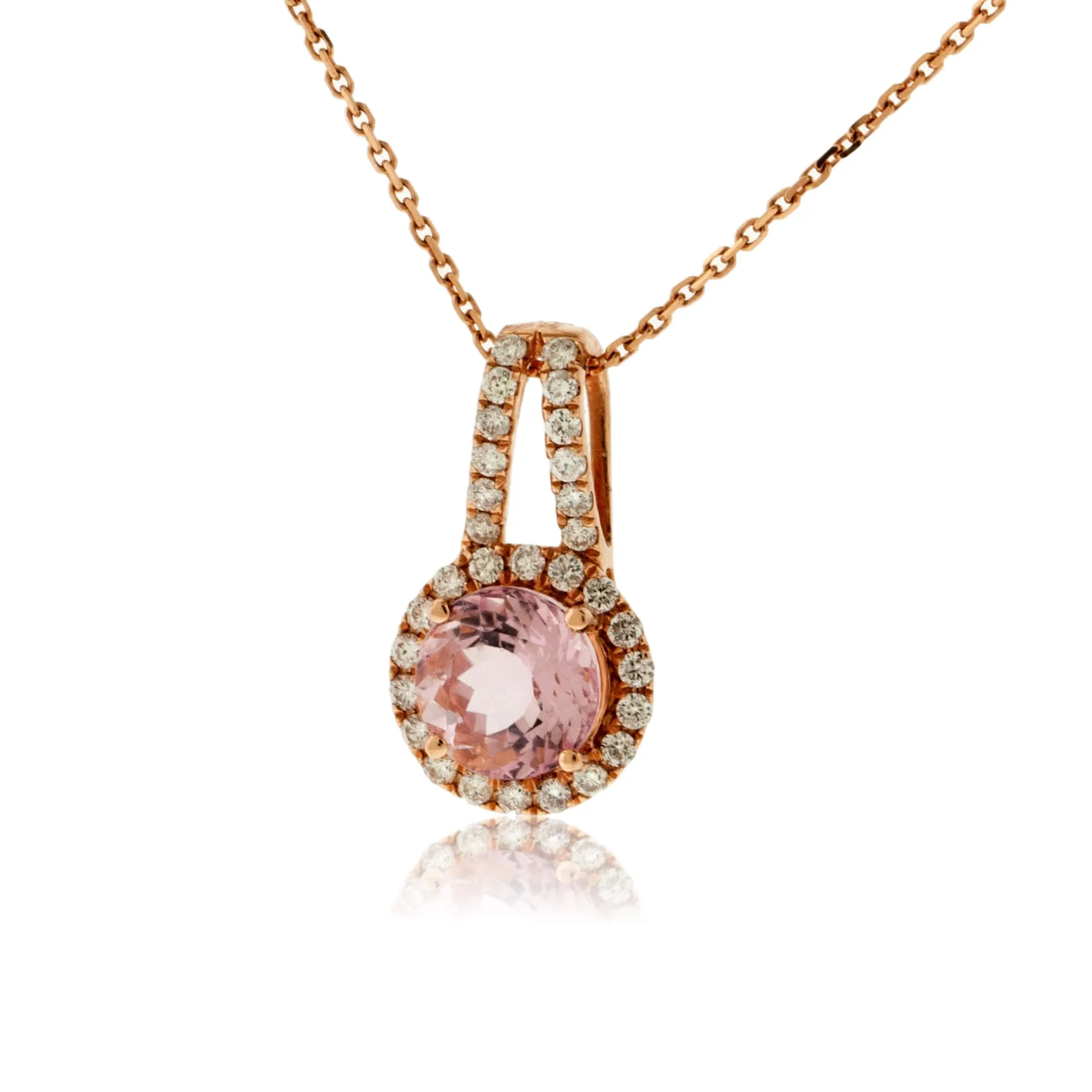 Round Morganite and Diamond Halo Pendant