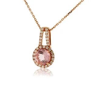Round Morganite and Diamond Halo Pendant