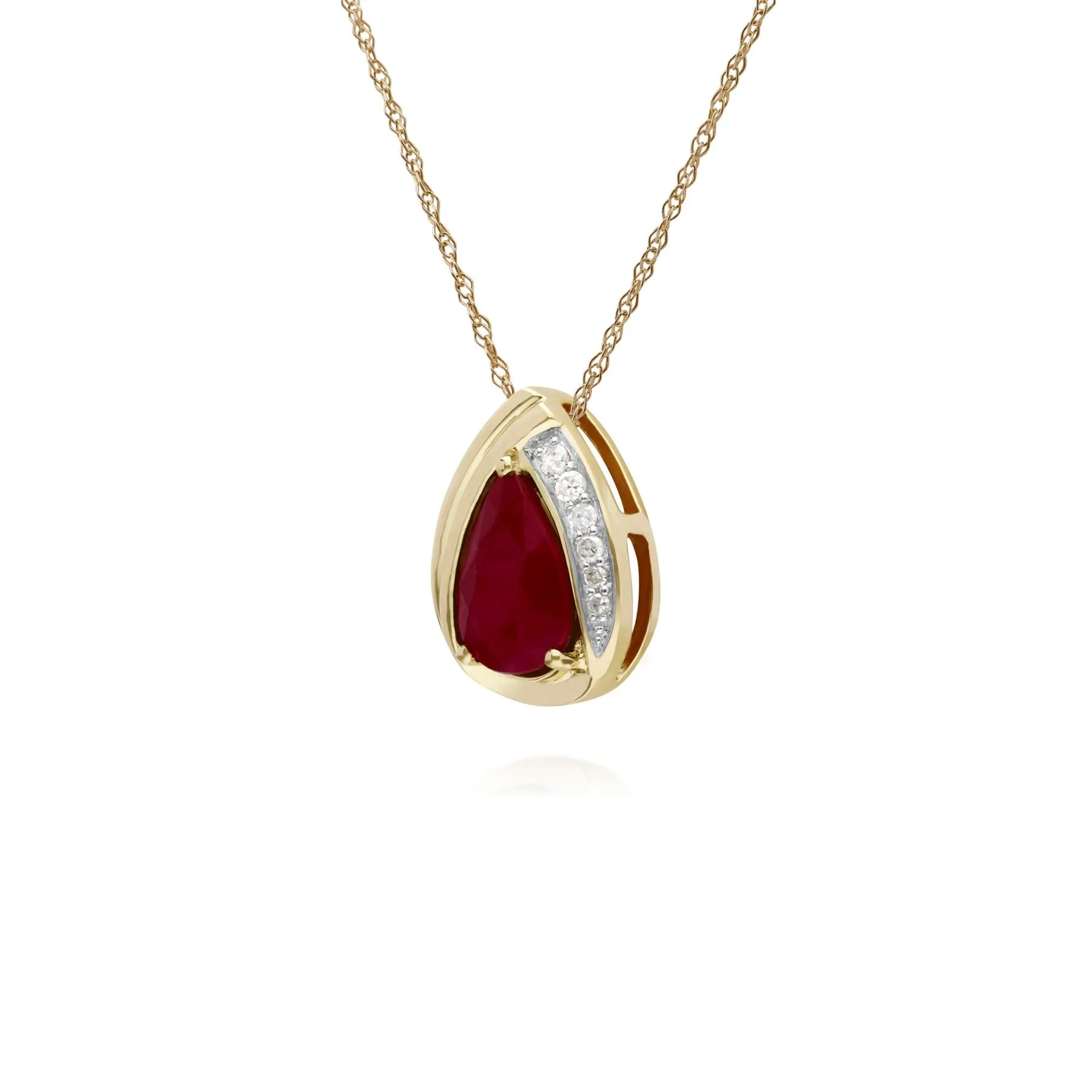 Rubin & Diamant Birnenförmiger Anhänger in 9ct Gelb Gold