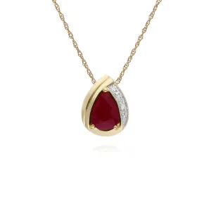 Rubin & Diamant Birnenförmiger Anhänger in 9ct Gelb Gold