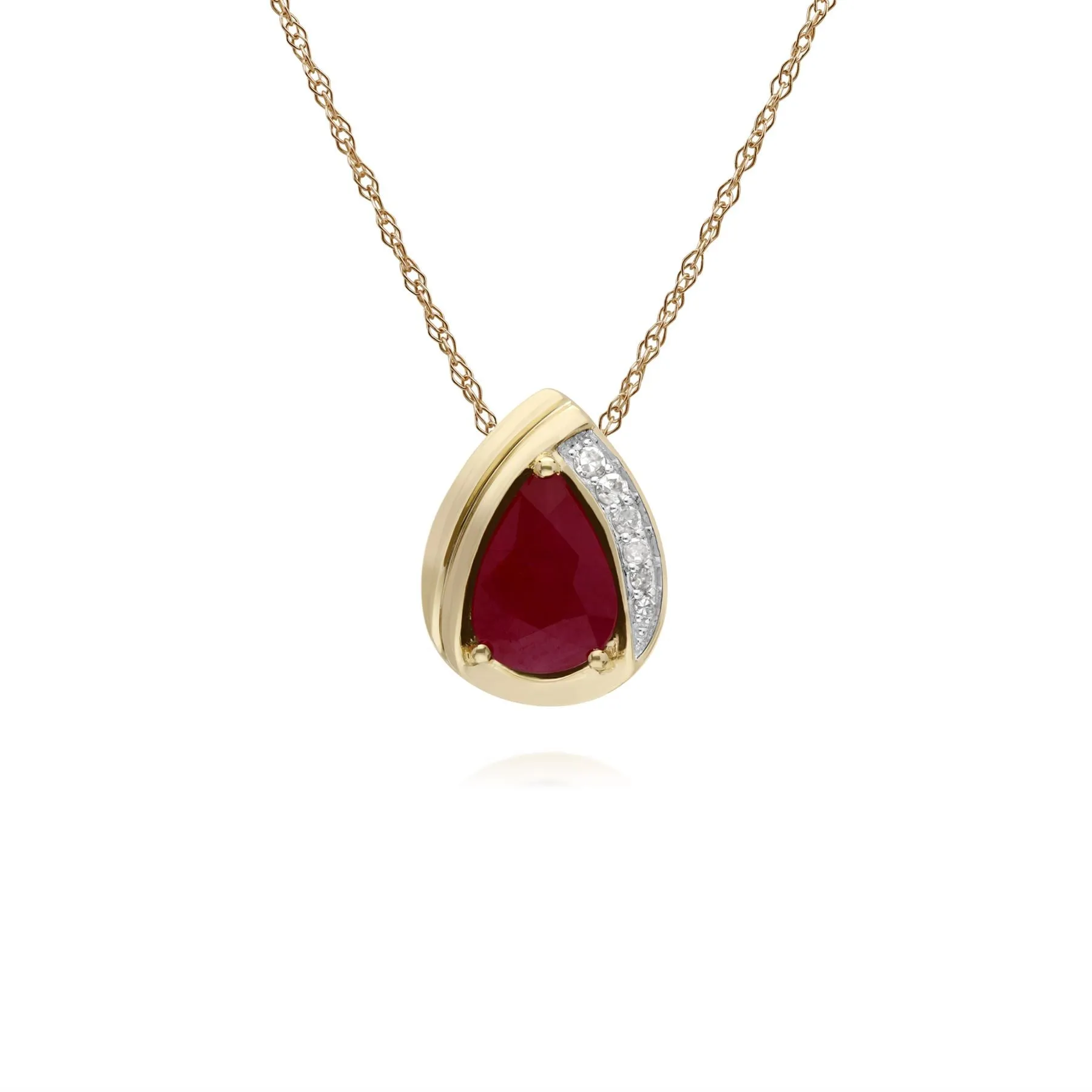 Rubin & Diamant Birnenförmiger Anhänger in 9ct Gelb Gold