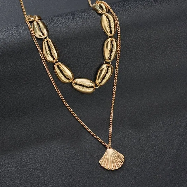 SMJEL New Fashion Black Rope Chain Natural Seashell Choker Necklace Collar Shell Choker Necklaces for Summer Beach Gift