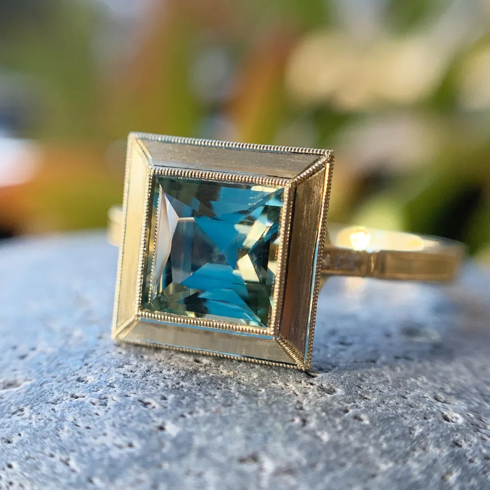 Square Shaped Montana Sapphire Engagement Ring - "Montana Mariana"