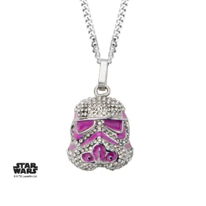 Star Wars Stormtrooper Pink Enamel with Clear Gem Pendant Necklace