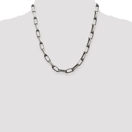 Sterling Silver 8 MM Antiqued Elongated Fancy Open Link Chain