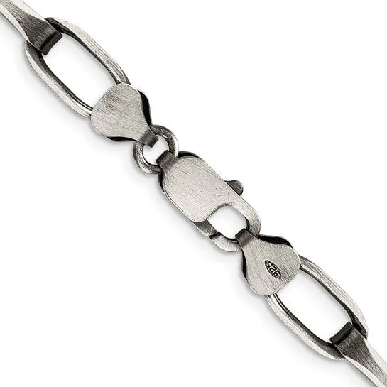 Sterling Silver 8 MM Antiqued Elongated Fancy Open Link Chain