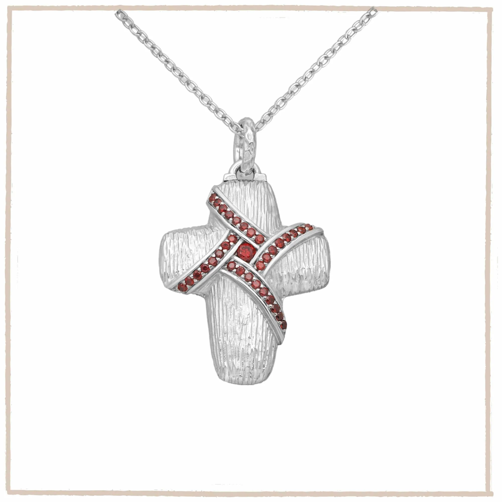 Sterling Silver Cross Pendant with Red Created Diamonds