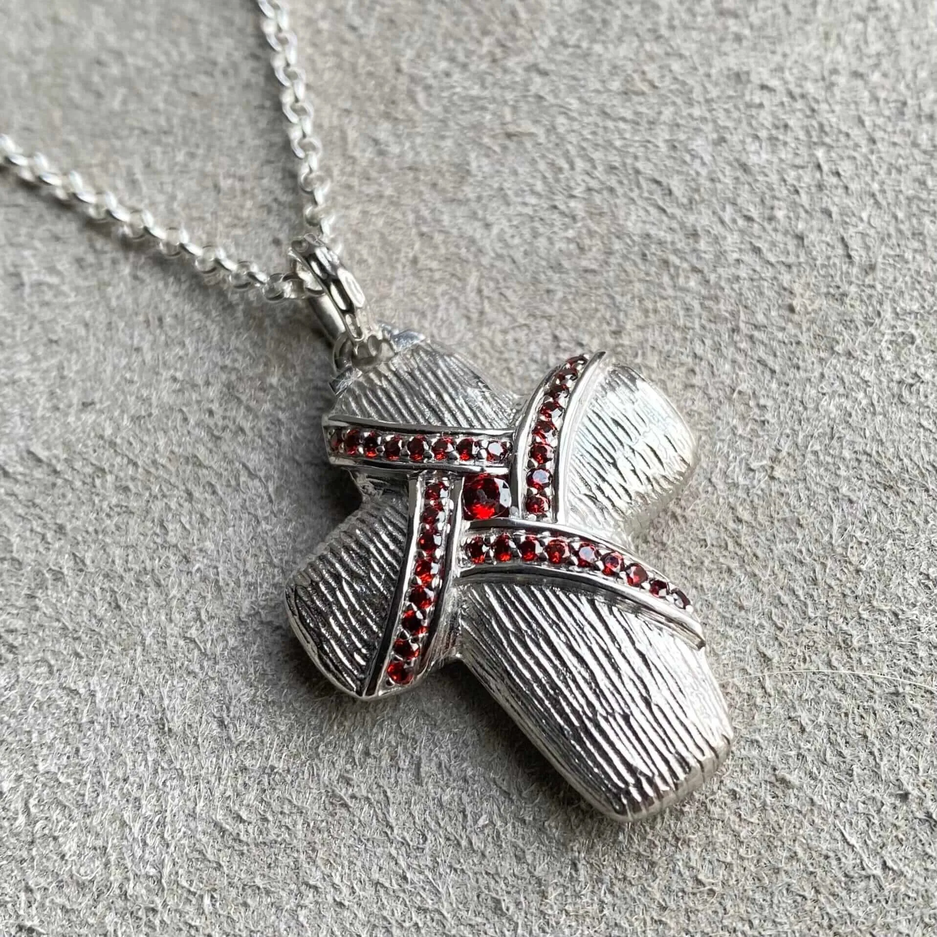 Sterling Silver Cross Pendant with Red Created Diamonds