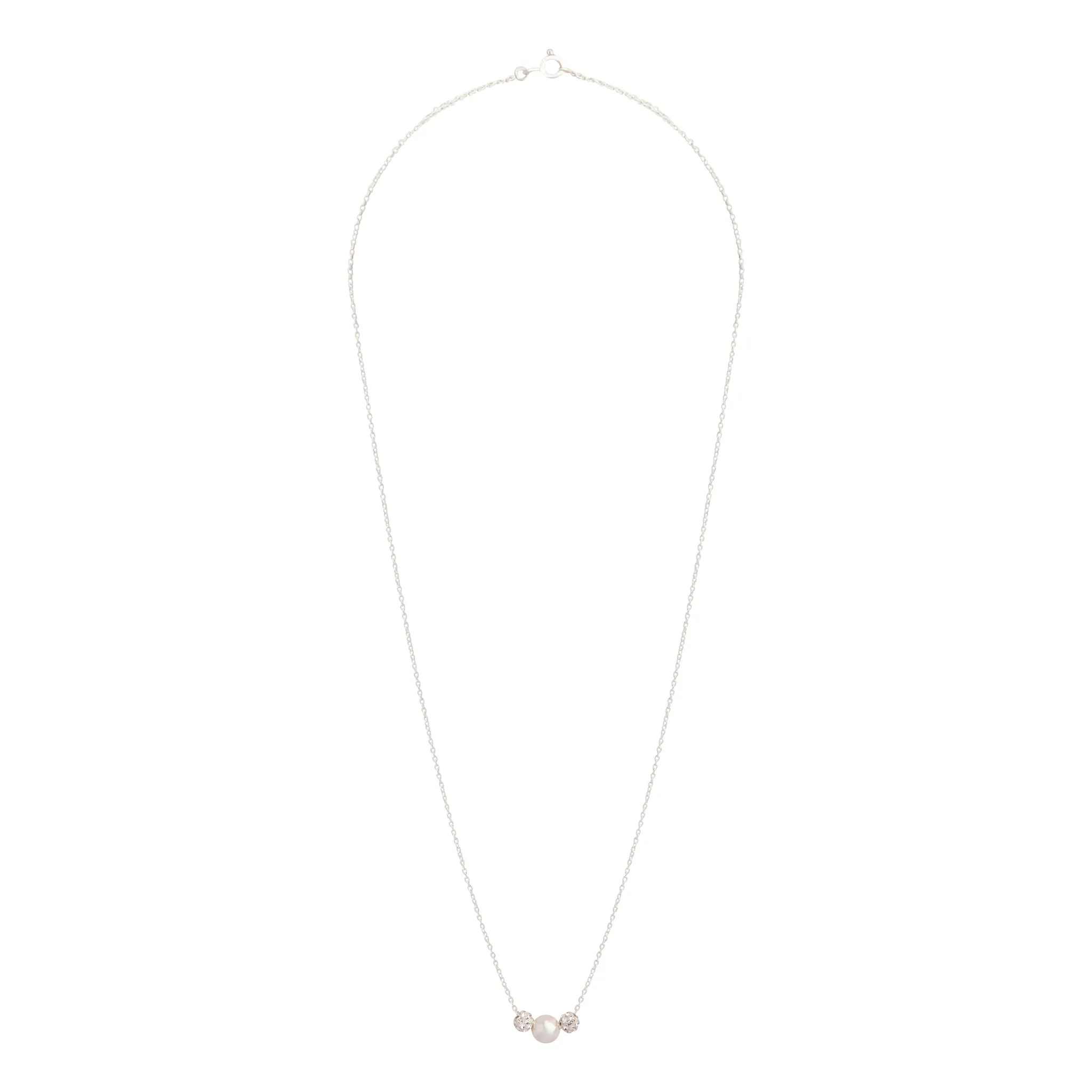 Sterling Silver Pearlised & Diamante Bead Necklace