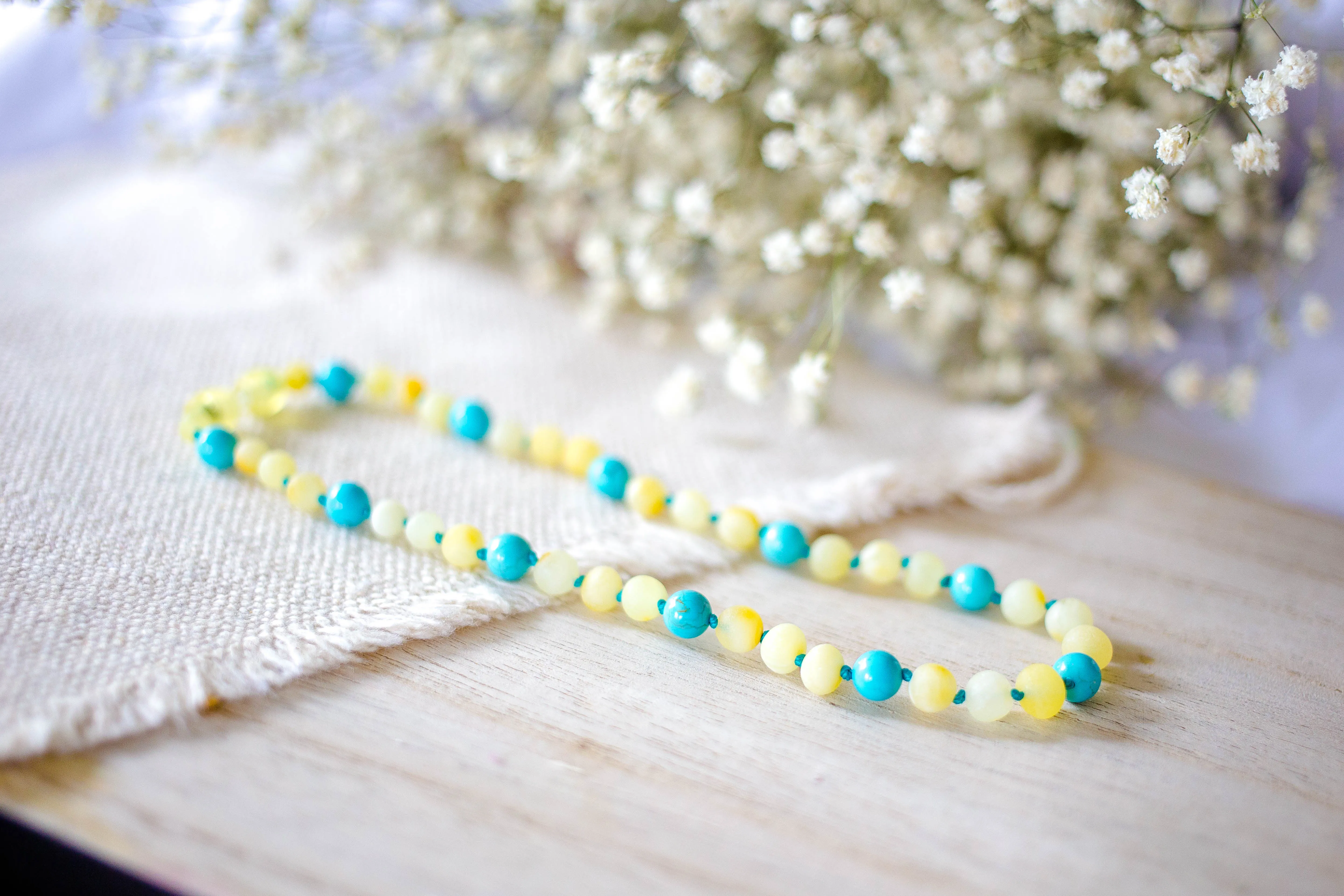 Turquoise   Raw Buttermilk Baltic Amber Teething Necklace ll General Pain ll Fatigue ll Drooling