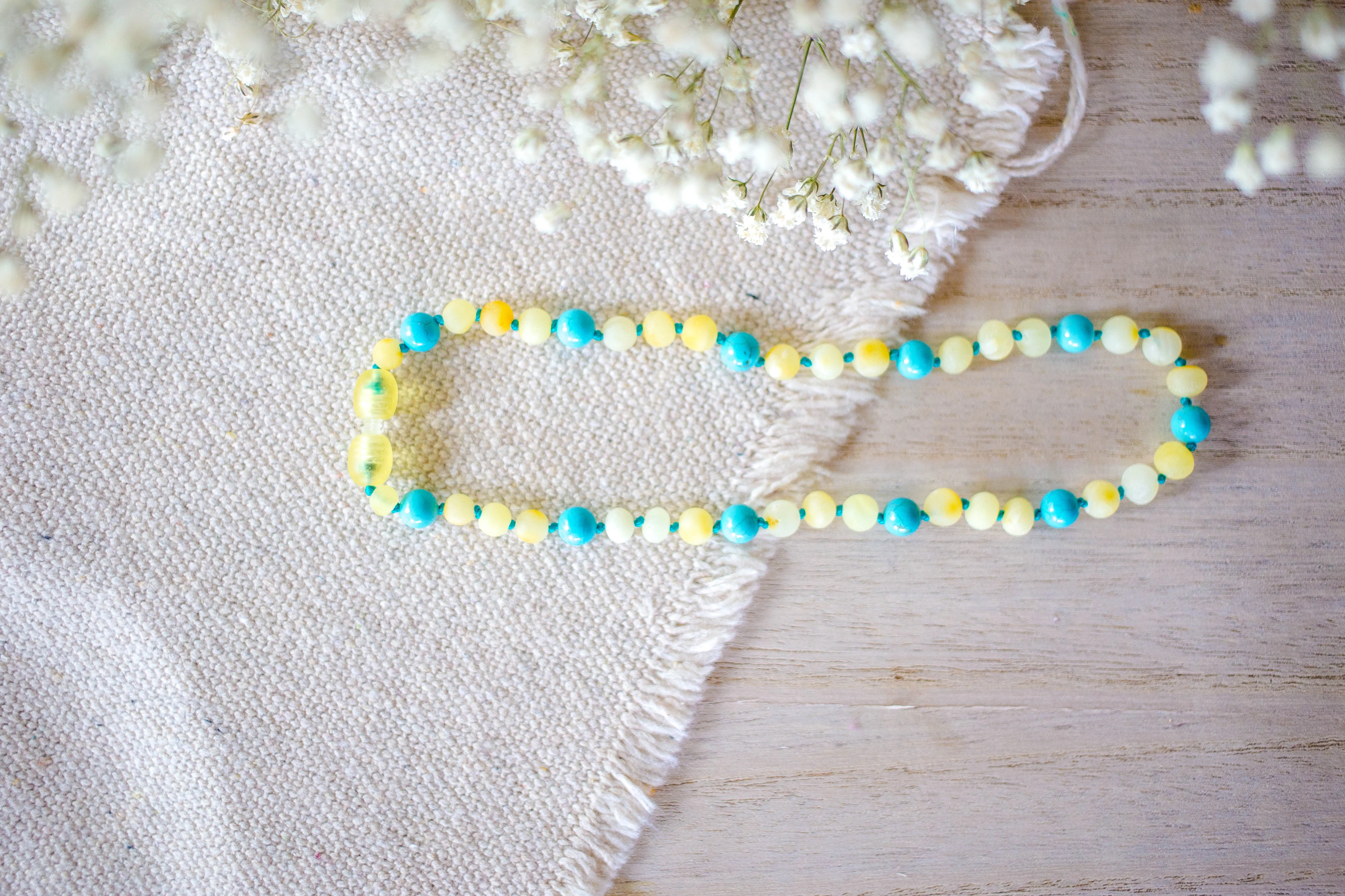 Turquoise   Raw Buttermilk Baltic Amber Teething Necklace ll General Pain ll Fatigue ll Drooling