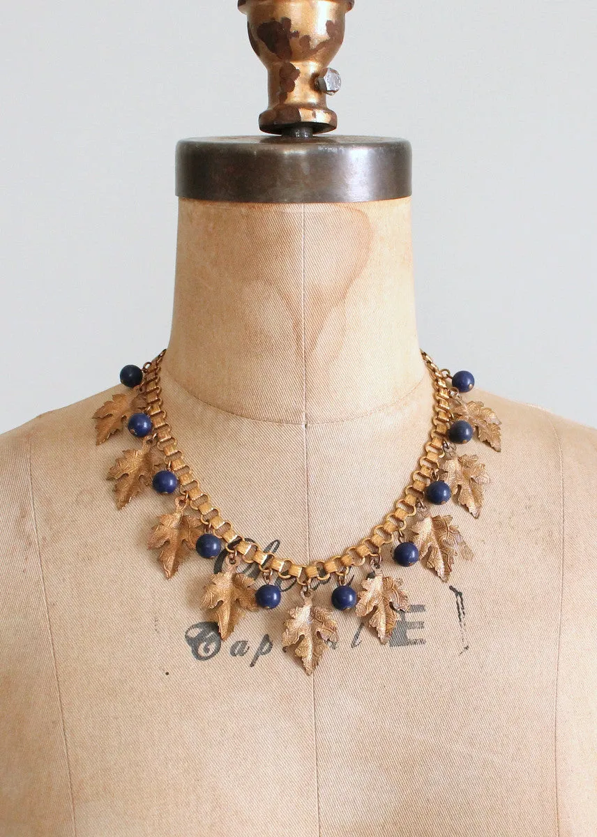 Vintage 1930s Brass Leaves Book Chain Necklace
