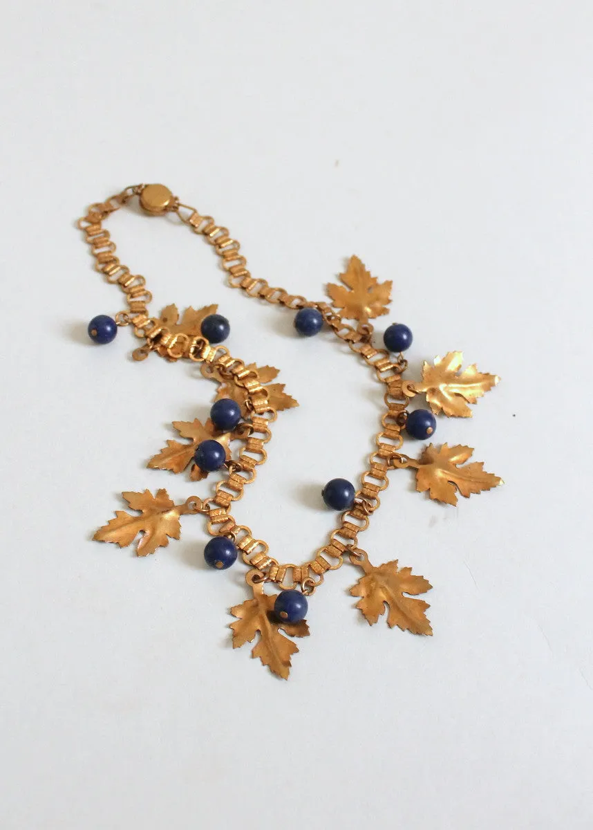 Vintage 1930s Brass Leaves Book Chain Necklace