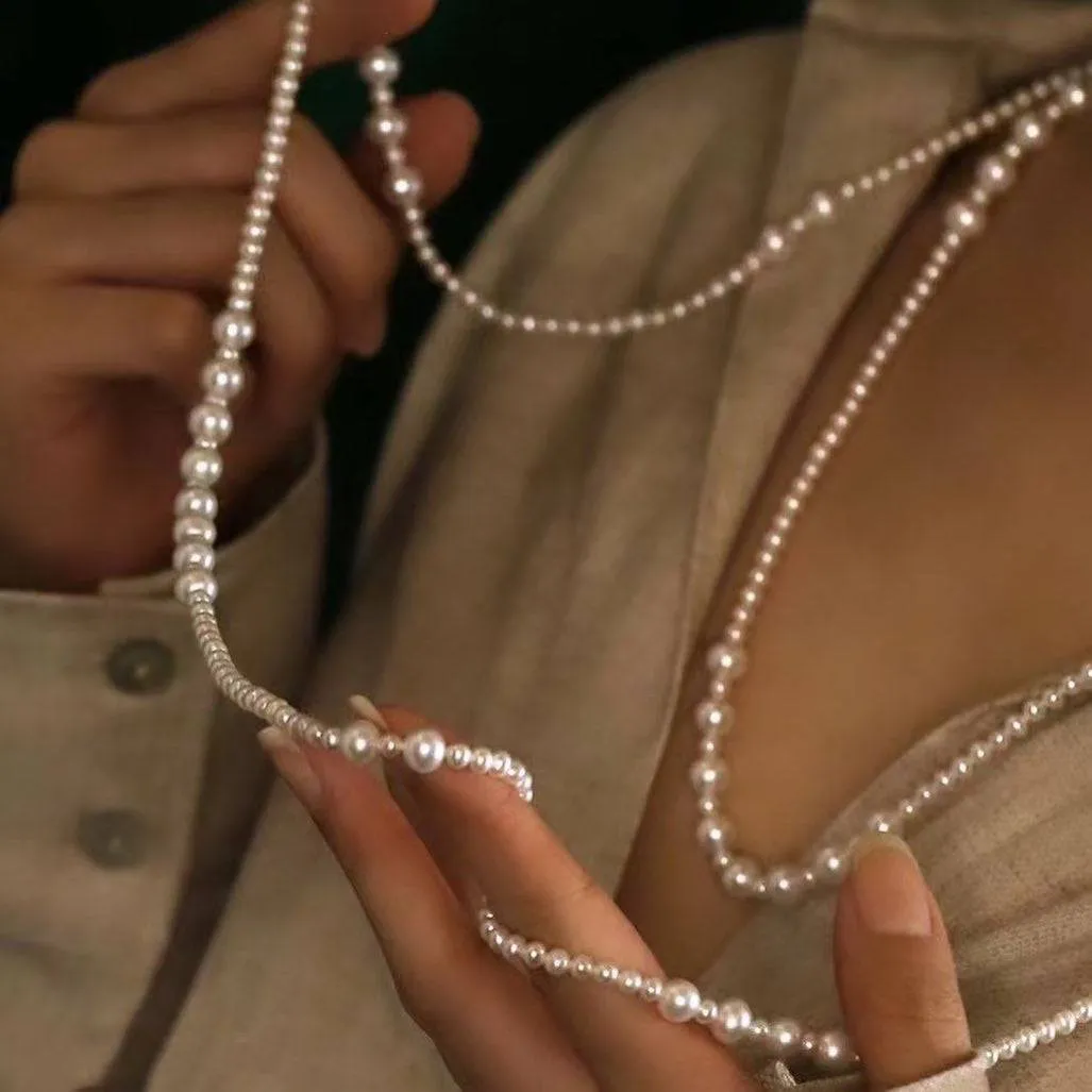 White Freshwater Pearl Super Long Necklace，4.0-8.5mm