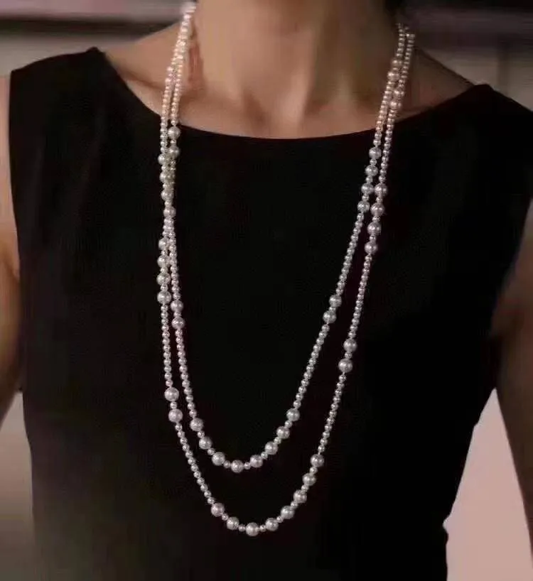 White Freshwater Pearl Super Long Necklace，4.0-8.5mm