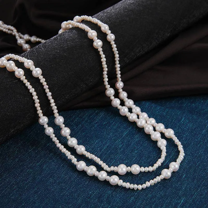 White Freshwater Pearl Super Long Necklace，4.0-8.5mm