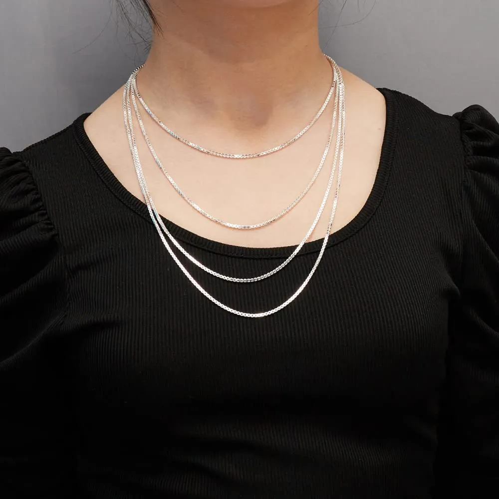 Womens Mens 1.6mm 925 Sterling Silver Box Chain Necklace