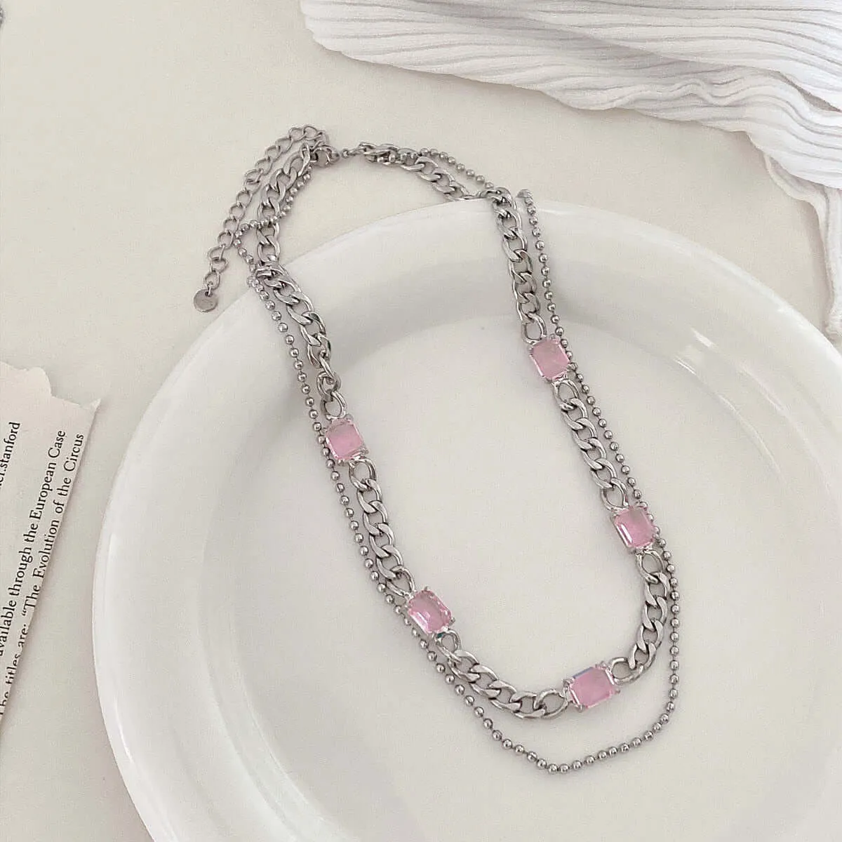 Y2K Pink Crystal Necklace Jewelry