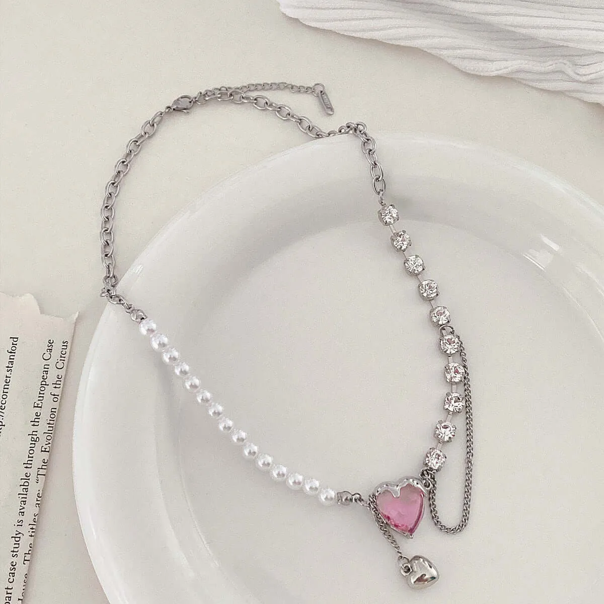 Y2K Pink Crystal Necklace Jewelry