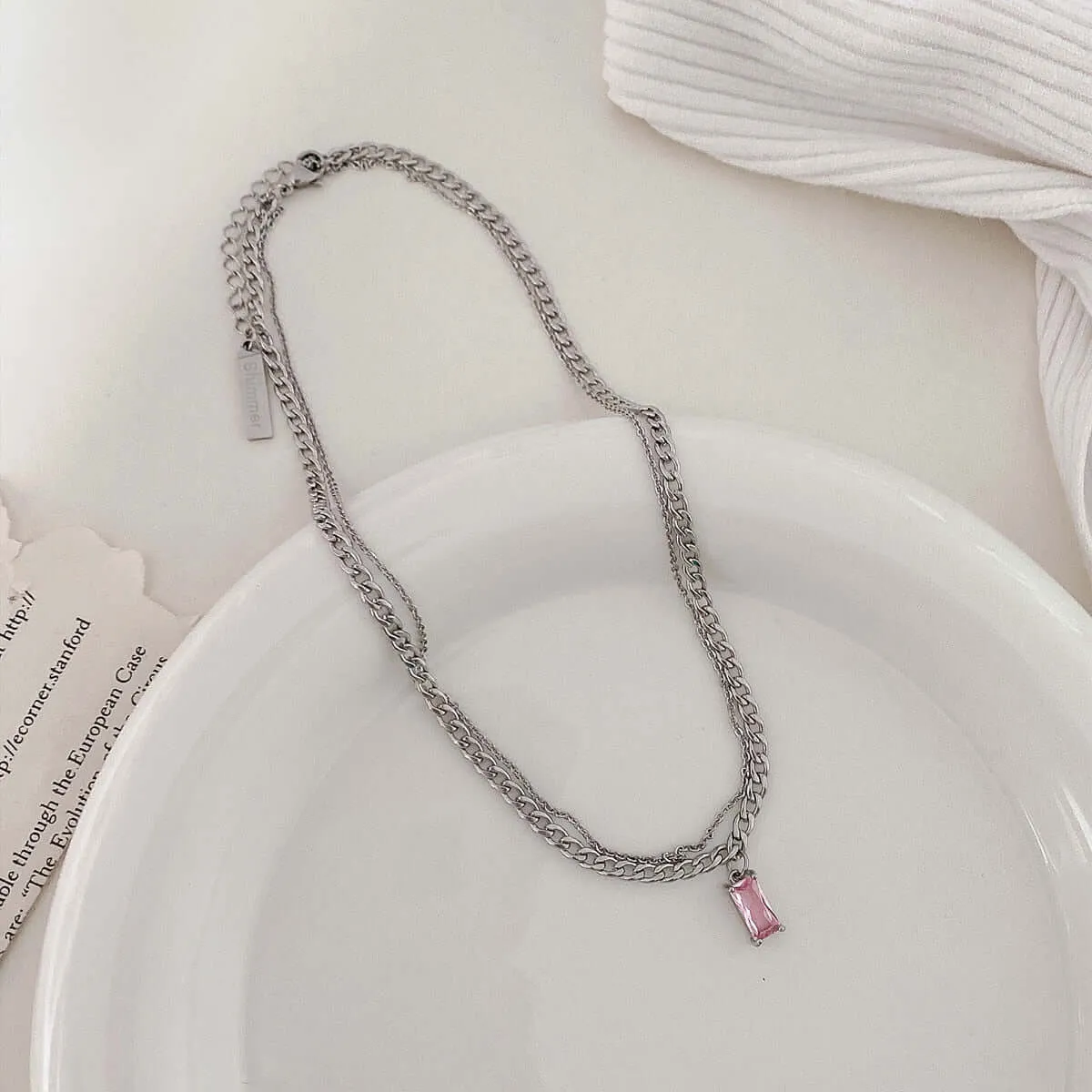Y2K Pink Crystal Necklace Jewelry