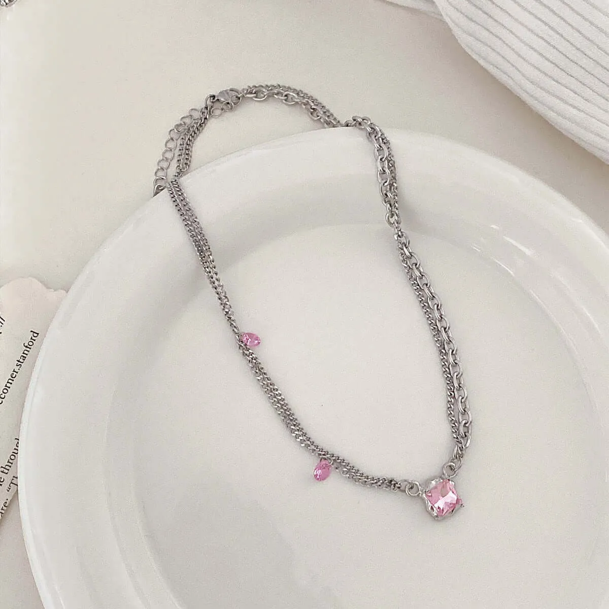 Y2K Pink Crystal Necklace Jewelry