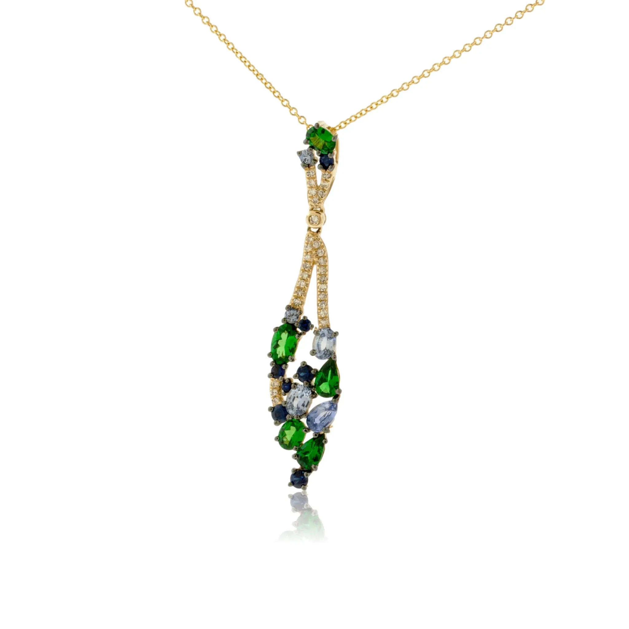Yellow Gold Tsavorite, Blue Sapphire & Diamond Necklace